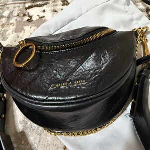 Charles & Keith Black Crossbody Bag with Gold Hardware